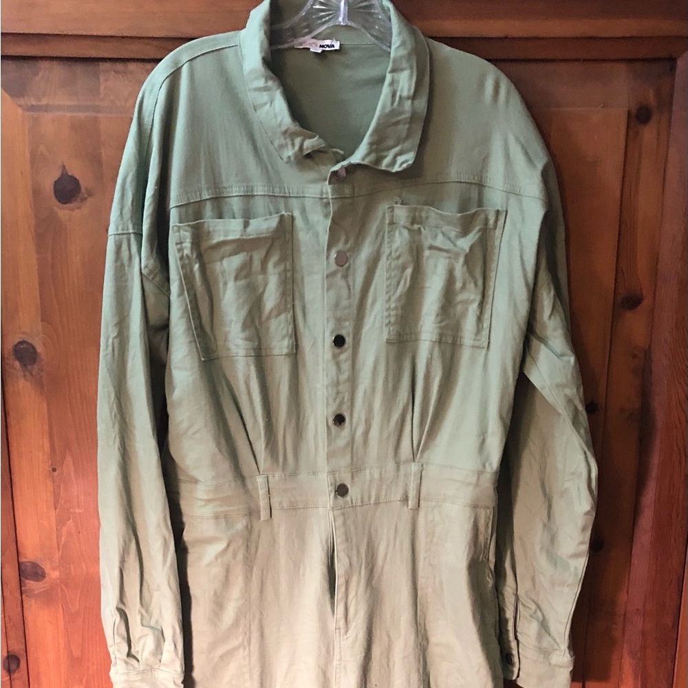 Green Button-Up Jumpsuit